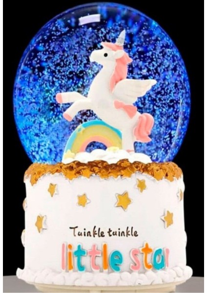Işıklı Müzikli Unicorn Gökkuşağı Little Star Unicorn Kar Küresi Orta Boy Işıklı Müzikli 12 cm