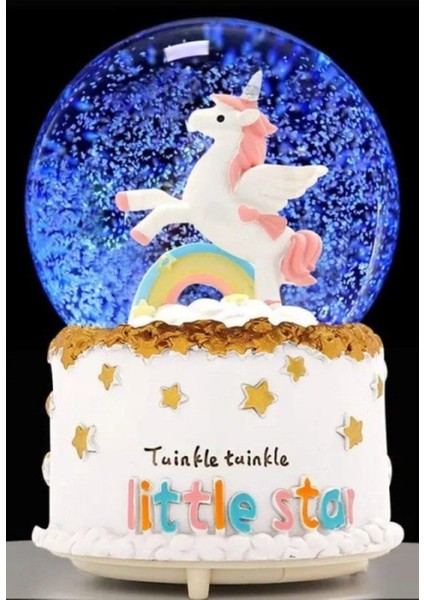 Işıklı Müzikli Unicorn Gökkuşağı Little Star Unicorn Kar Küresi Orta Boy Işıklı Müzikli 12 cm