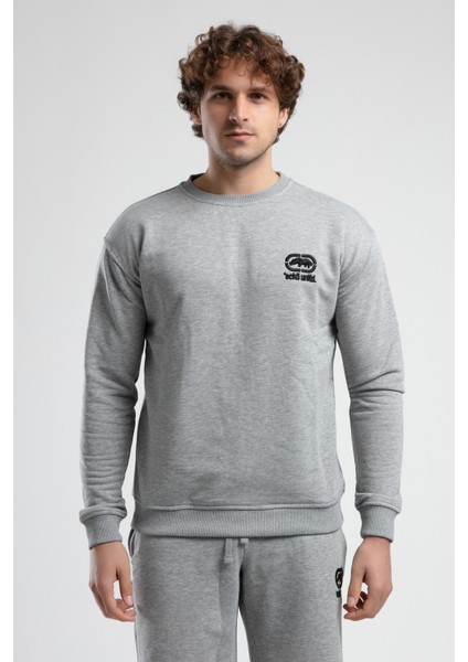 Eastsıde Gri Bisiklet Yaka Nakışlı Loose Fit Erkek Sweatshirt
