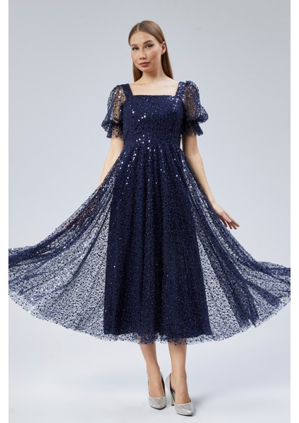 Kalp Yaka Inci Boncuklu Abiye Elbise