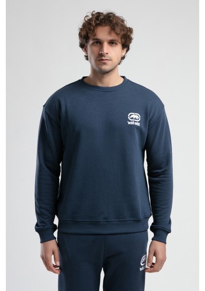 Eastsıde Lacivert Bisiklet Yaka Nakışlı Loose Fit Erkek Sweatshirt