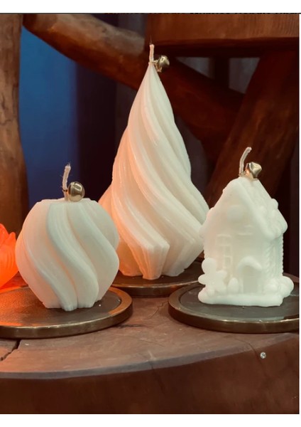 Hediyelik Dekoratif 3'lü Noel Ev & Yılbaşı Ağacı soya mum kokulu