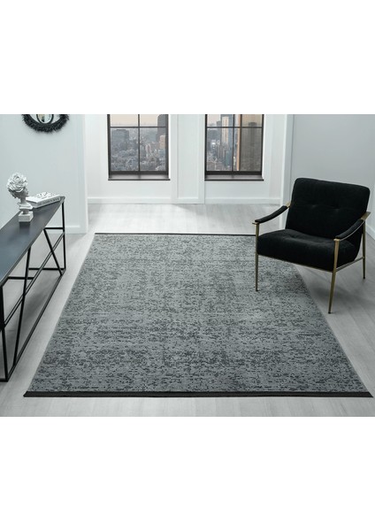 Aura Pixel Grey- Pamuk Tabanlı Yıkanılabilir Şönil Kilim