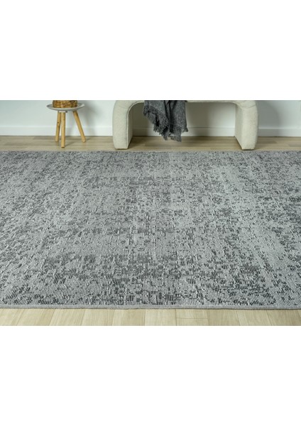 Aura Pixel Grey- Pamuk Tabanlı Yıkanılabilir Şönil Kilim