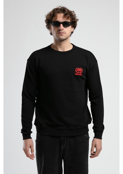 Eastsıde Siyah Bisiklet Yaka Nakışlı Loose Fit Erkek Sweatshirt