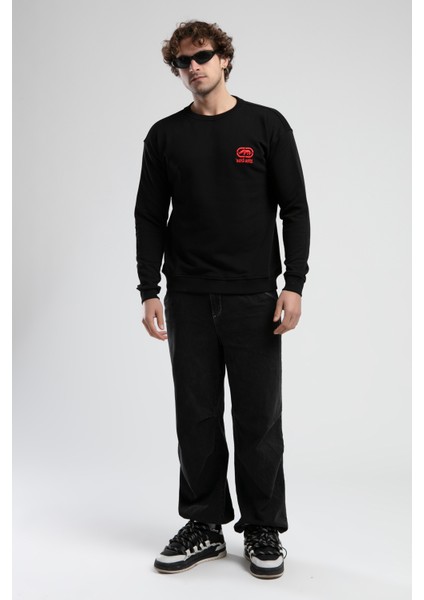 Eastsıde Siyah Bisiklet Yaka Nakışlı Loose Fit Erkek Sweatshirt modelleri