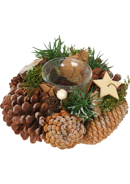 Bohem Çamlı Kozalaklı Mumluk 16 cm fiyatları