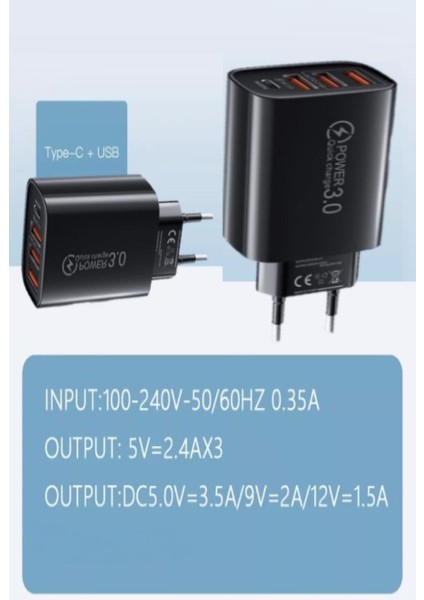 C6 Type-C + 3 USB Port Girişli Şarj Adaptörü -30W