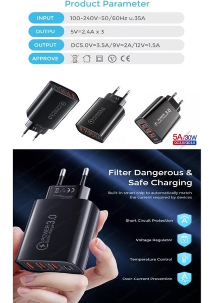C6 Type-C + 3 USB Port Girişli Şarj Adaptörü -30W
