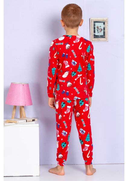 Elmas Kids Erkek Çocuk Yeni Yıl Yılbaşı Noel Temalı Kırmızı Pijama Takımı