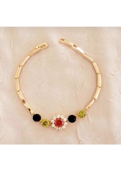 Xupıng Zirkon Taşlı Çiçek Gold Baget Bileklik