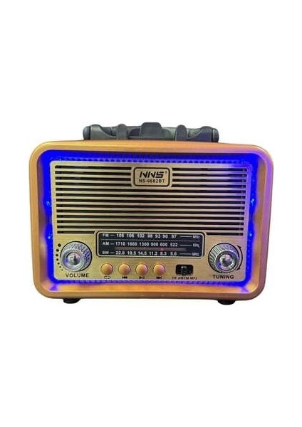 Nns NS-6682BT LED Çerçeveli Müzik Seti Fm Radyo USB Mp3 Player Bluetooth Hoparlör Telefon Tutucu 18 cm Boyunda (Beyaz)