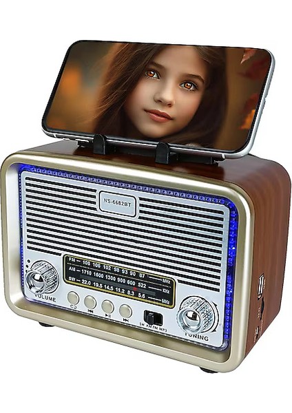 Nns NS-6682BT LED Çerçeveli Müzik Seti Fm Radyo USB Mp3 Player Bluetooth Hoparlör Telefon Tutucu 18 cm Boyunda (Beyaz) indirimleri