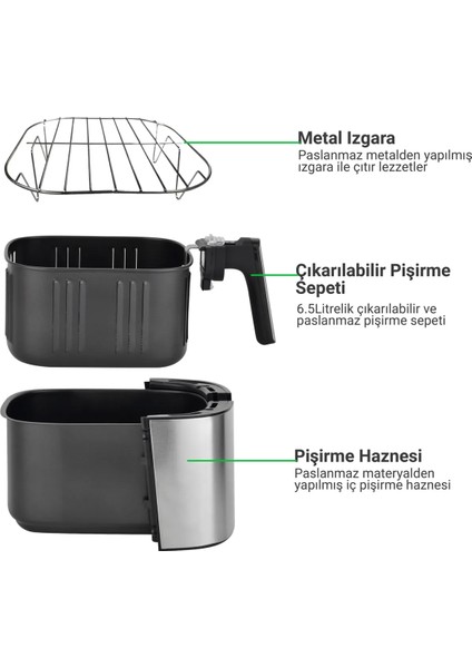 6.5 Lt Retro Yağsız Hava Fritözü TTAF-500MS Retro Airfryer 6.5lt