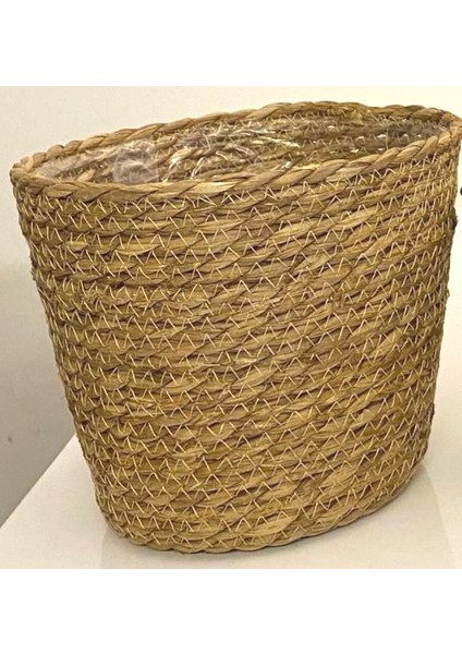 Bambu Hasır Saksı Altı Poşetli Sepet 18x14x11cm.