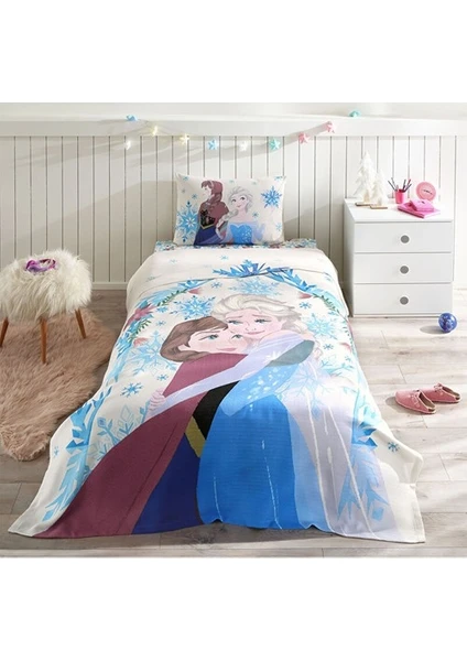 Frozen Winter Tek Kişilik Disney Lisanslı Lastikli Fitted Çarşaf Çocuk Pike Takımı