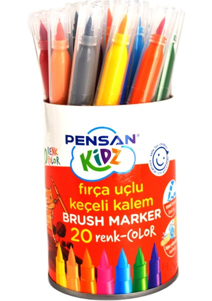 Kidz Fırça Uçlu Keçeli Kalem 20 Renk Kavanozlu