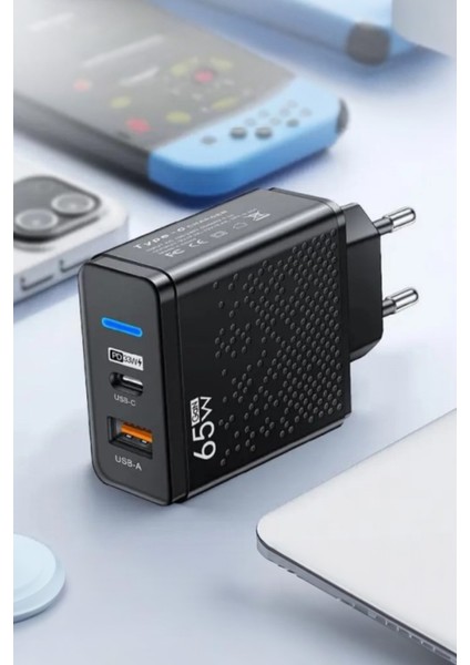 C8 Type-C + USB Girişli Çoklu Şarj Adaptörü -65W