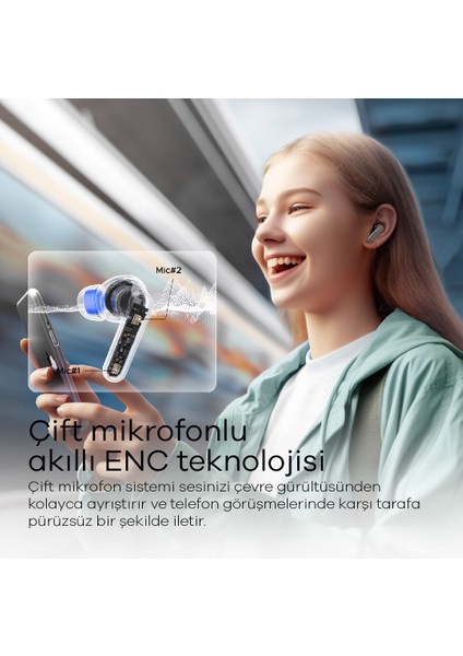 Clear TWS (ENC) Bluetooth Kablosuz Kulaklık Siyah - IOS ve Android Uyumlu - (Soundpeats Türkiye Garantili)