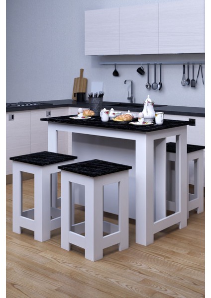 Tabureli 4 Kişilik Dikdörtgen Şık Mutfak Adası Mutfak Masası Yemek Masası fiyatları