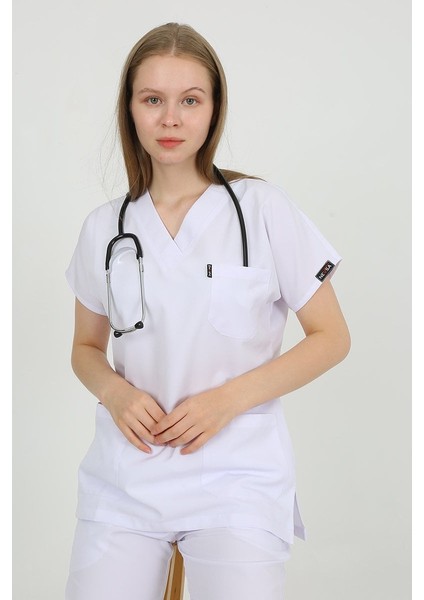 Daisy V Yaka Beyaz Unisex Uniforma (Likralı) Xs - Takım - Hayır Isim Yazılmasın fiyatları