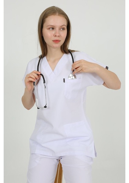 Daisy V Yaka Beyaz Unisex Uniforma (Likralı) Xs - Takım - Hayır Isim Yazılmasın modelleri