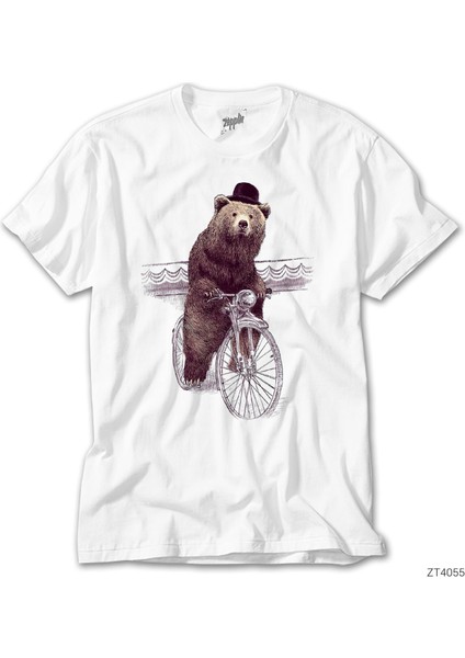 Bisikletli Ayı Beyaz Tişört