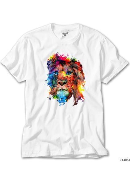 Aslan Colorful Splash Beyaz Tişört