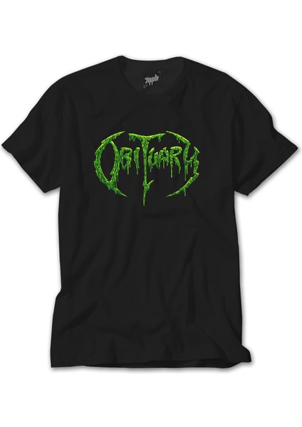 Obituary Logo Green Siyah Tişört