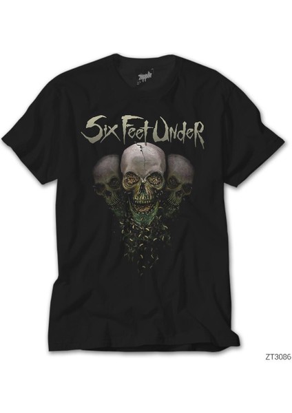 Six Feet Under Skulls Siyah Tişört