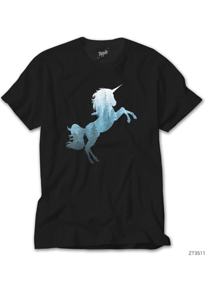 Unicorn Orman Siyah Tişört