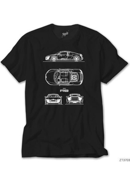 Audi R8 Blueprint Siyah Tişört
