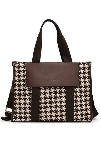 Moda Houndstooth Kadın Çantası Büyük Kapasiteli Omuz Çantası (Yurt Dışından)