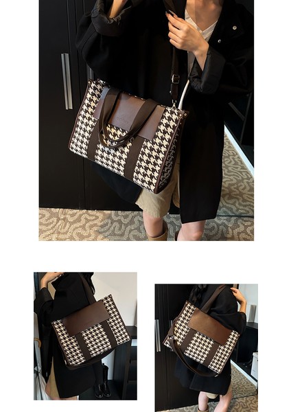 Moda Houndstooth Kadın Çantası Büyük Kapasiteli Omuz Çantası (Yurt Dışından)