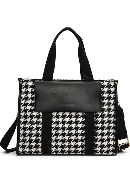 Moda Houndstooth Kadın Çantası Büyük Kapasiteli Omuz Çantası (Yurt Dışından)