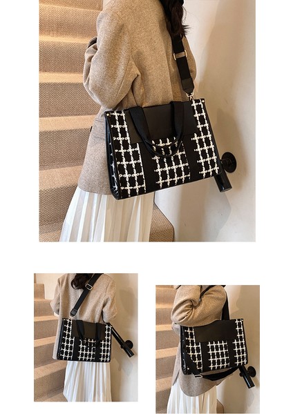 Moda Houndstooth Kadın Çantası Büyük Kapasiteli Omuz Çantası (Yurt Dışından)