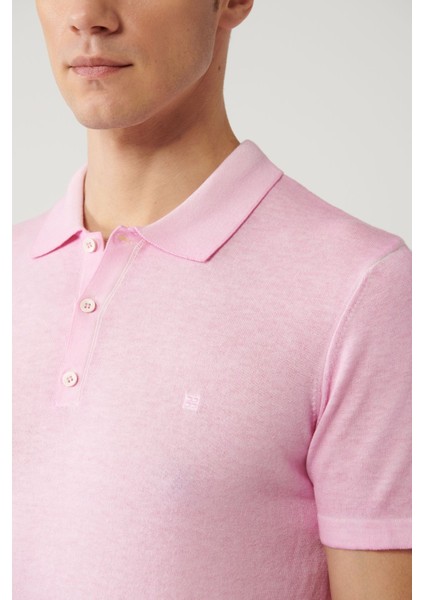 Erkek Pembe 3 Düğmeli Garment Dyed Polo Yaka Triko T-Shirt A41Y5067