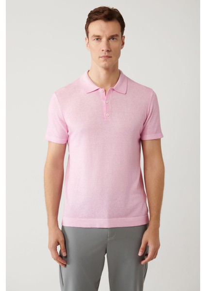 Erkek Pembe 3 Düğmeli Garment Dyed Polo Yaka Triko T-Shirt A41Y5067