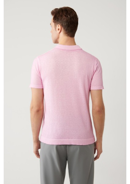 Erkek Pembe 3 Düğmeli Garment Dyed Polo Yaka Triko T-Shirt A41Y5067