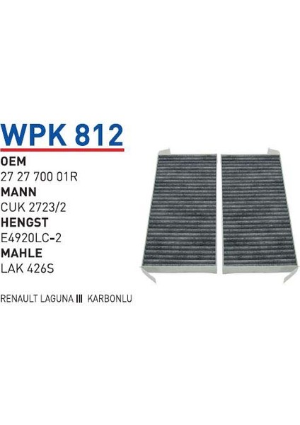 Wpk812 Oem 272770001R Renault laguna III Otomobil polen filtre pollen filter