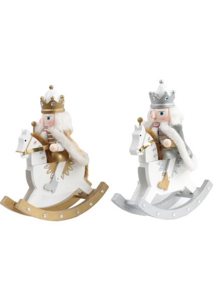Beyaz/altın Veya Beyaz/gümüş Sallanan At Nutcracker 30 cm