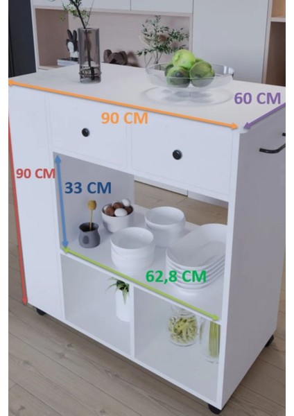 Raflı Çekmeceli Pratik Tekerlekli Fonksiyonlu Mutfak Adası fırsatları