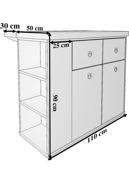 2 Kapaklı 2 Çekmeceli Geniş-Dar Raflı Dekoratif Şık Mutfak Adası fırsatları
