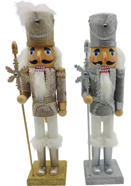Beyaz/altın Veya Beyaz/gümüş Nutcracker Stantlı 38 cm