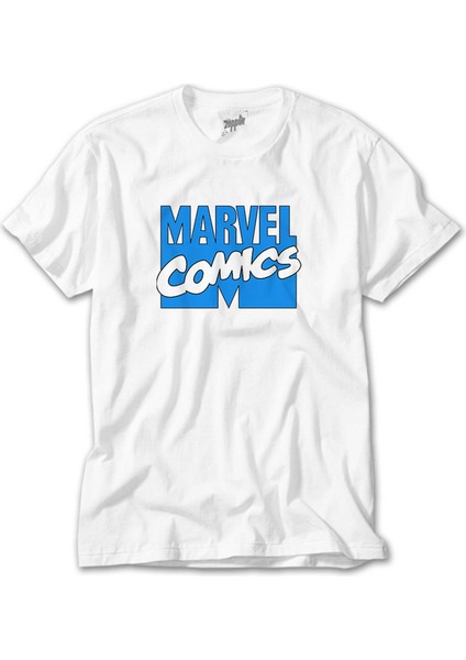 Marvel Comics Blue Logo Beyaz Tişört