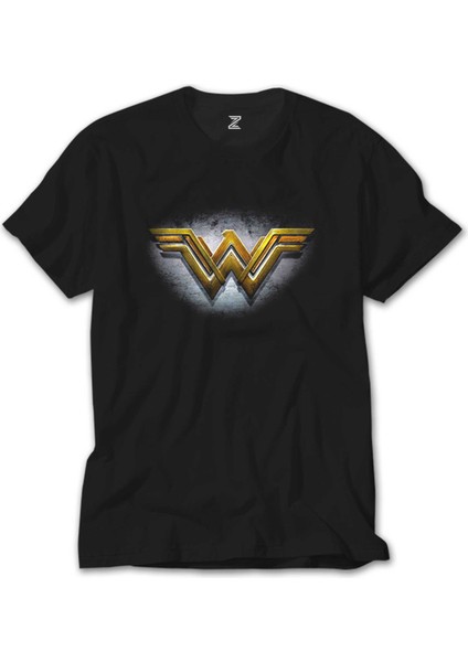 Wonder Woman Gold Logo Siyah Tişört