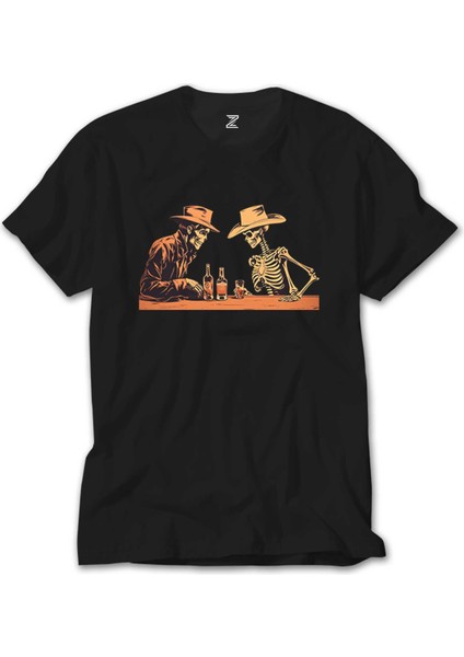 Skelton Cowboy Bar Siyah Tişört