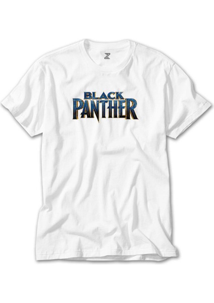 Black Panter Blue Text Beyaz Tişört