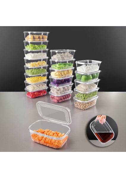 20 Adet Sızdırmaz Kendinden Kapaklı Derin Dondurucuya Uygun Saklama Kabı Hava Almaz Düzenleyici 1lt