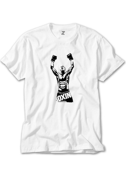 Boxing Fighter Silhouette Beyaz Tişört